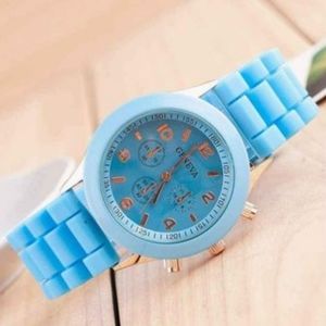 Geneva Light Blue Silicone Band Watch
